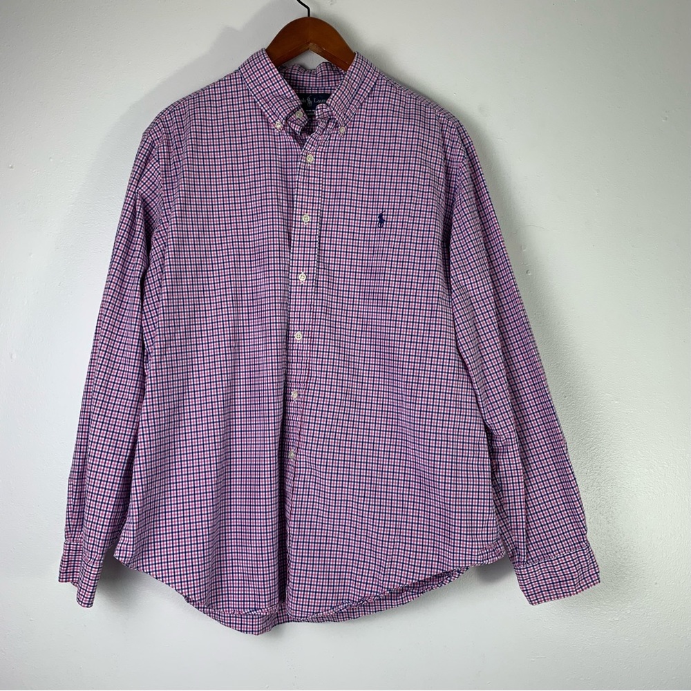 RALPH LAUREN Men’s Classic Fit Casual Button Down Shirt Size XL Pink and Blue